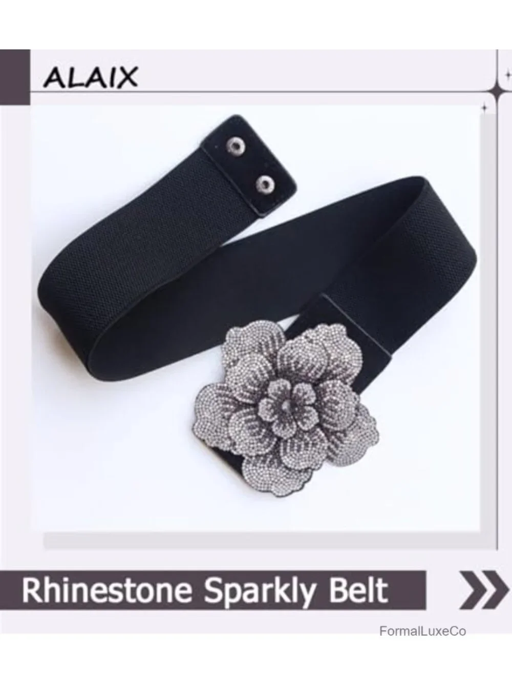 Shiny Flower Buckle Bling Stretchy Wide Dress Belt Elastic Rhinestone